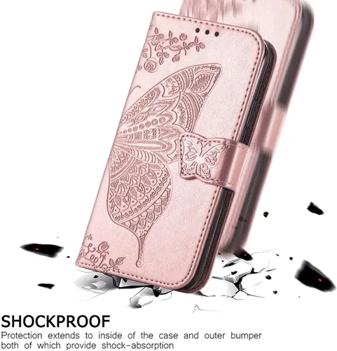 Miniatura 6 de Funda para Motorola Moto G Stylus 5G 2021, funda protectora de piel sintética en relieve de mariposa con función atril, ranuras para tarjetero, Azul