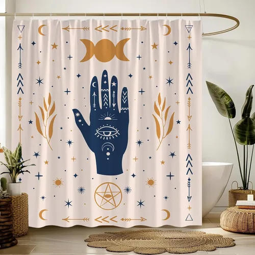 Miniatura 4 de Cortina de ducha de mano de quiromancia bohemia, espeluznante bruja, gótica, abstracta, fase lunar, estrellas, hoja, tablero de ouija, alquimia