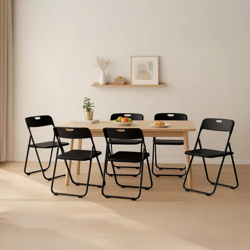 Miniatura 8 de Paquete de 10 sillas plegables de plástico negro, asientos comerciales apilables portátiles para interiores y exteriores con marco de acero