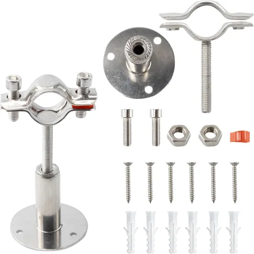 Miniatura 4 de 2 soportes de tubería de acero inoxidable 304 plateados, colgador de anillo ajustable con tornillos, altura de 2-4 pulgadas (1.969-3.937 in)