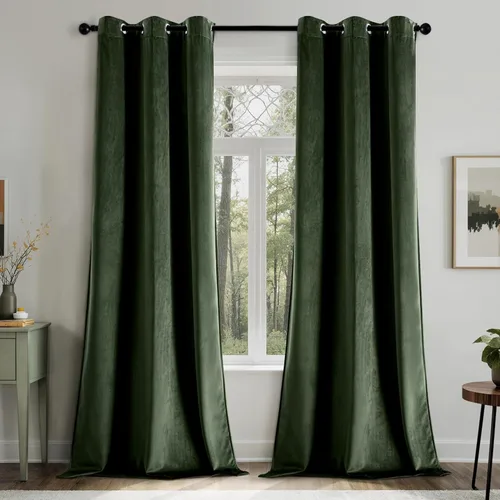 Miniatura 52 de EMEMA Juego de 2 paneles de cortinas de terciopelo de 63 pulgadas, con pestaña trasera y bolsillo para barra, cortinas con aislamiento térmico