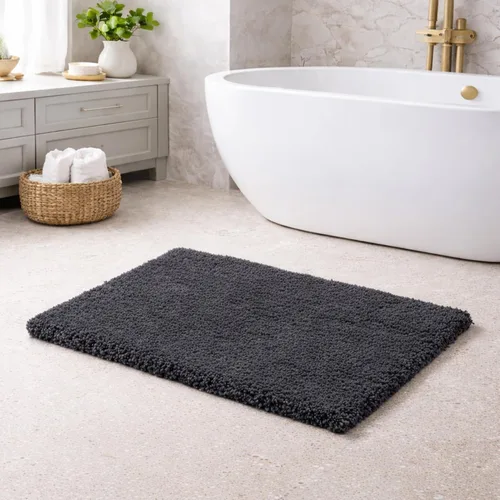 Miniatura 17 de C23 Alfombra de baño de 1 pie 8 pulgadas x 2 pies 8 pulgadas, alfombra de baño suave de felpa copetuda 100% algodón con respaldo de látex