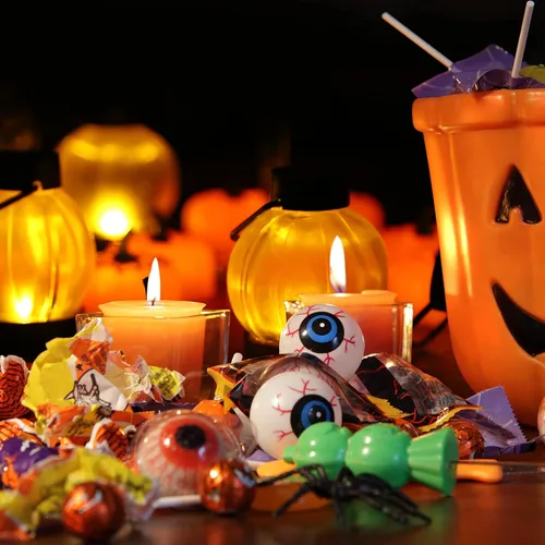 Miniatura 7 de IMAGE Farol de calabaza parpadeante, paquete de 12 luces LED parpadeantes de Halloween con velas sin llama que funcionan con pilas para Halloween