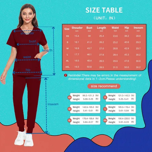 Miniatura 14 de VIAOLI Conjunto de ropa quirúrgica para mujer, camiseta con cuello en V y pantalones médicos tipo cargo para mujer, 10 bolsillos