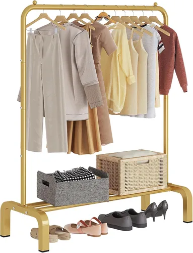 Miniatura 14 de JIUYOTREE Perchero de ropa estándar con estantes de almacenamiento, organizador de ropa para colgar ropa, abrigo, chaqueta, camisa, suéter, jeans