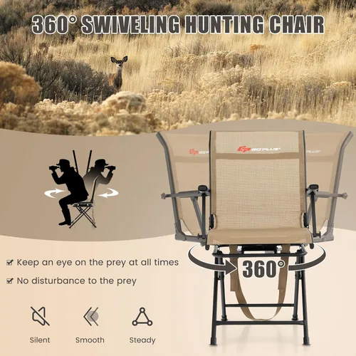 Miniatura 4 de Goplus Silla de Caza, Silla Plegable Giratoria de 360° para Puesto de Caza con Correa de Transporte, Capacidad de 330 Libras, Taburete Portátil