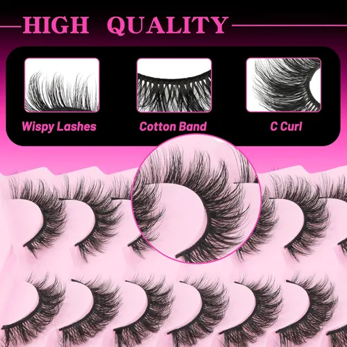 Miniatura 125 de Veleasha Pestañas postizas de manga puntiagudas, 100% hechas a mano, aspecto natural, pestañas postizas ligeras con banda transparente suave
