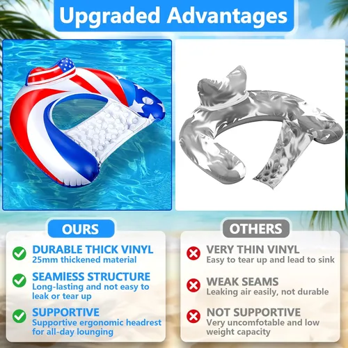 Miniatura 3 de Paquete de 3 flotadores inflables de piscina para adultos, sillas flotantes de piscina con soporte para tazas, flotadores de piscina para adultos
