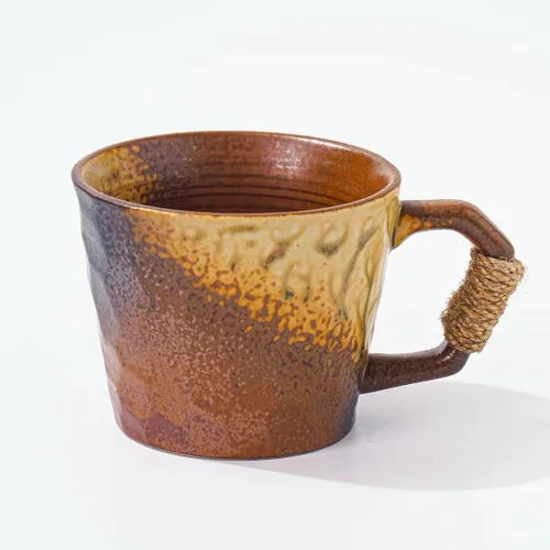 Miniatura 8 de Taza única de estilo vintage japonés retro primitivo, hecha a mano en cerámica con barniz libre de plomo, taza de té artesanal, cómoda asa, taza