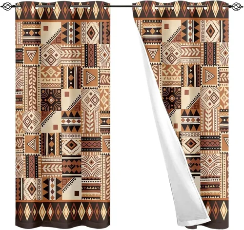 Miniatura 6 de Dreaweet African Tribal Blackout Curtains 63 Inch Long 2 Panels Set Bohemian Ethnic Geometric Grommet Top Thermal Insulated Curtains for Living Room
