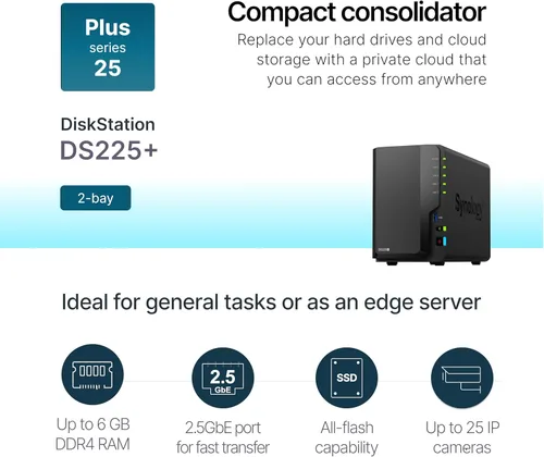 Miniatura 2 de Synology DiskStation DS225+ de 2 bahías (sin disco)