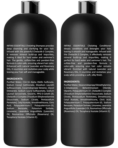 Miniatura 8 de INFINA ESSENTIALS Champú y acondicionador clarificante quelante para eliminación de agua dura y cloro 16 onzas líquidas Champú desintoxicante