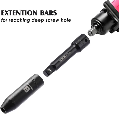 Miniatura 6 de MIXPOWER Juego de barras de extensión de 9 piezas, extensión de zócalo de 1/4", 3/8" y 1/2", acero al cromo vanadio premium con acabado de fosfato