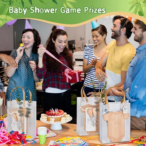 Miniatura 7 de 55 piezas de premios de baby shower para ganadores de juegos, 6 juegos de tabla de queso en forma de mameluco con cucharas, esparcidores de Body
