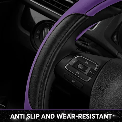Miniatura 7 de Road Comforts Leather Steering Wheel Cover - Made with PVC Leather - Anti-Slip, Universal Fit 14 1/2 inches to 15 inches - Purple Púrpura