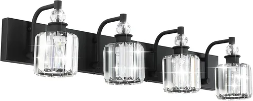 Miniatura 14 de Ralbay - Luces de tocador de cristal, 2 luces, modernas lámparas de cromo de cristal para iluminación de baño, para usar sobre el espejo