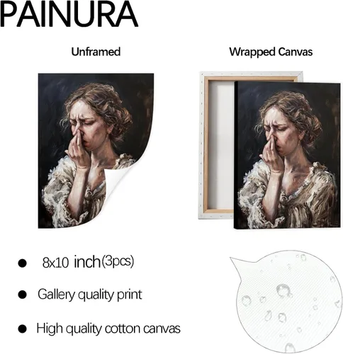 Miniatura 2 de PAINURA Juego de 3 impresiones en lienzo para pared de baño, retro, vintage, impermeables, perfectas para baño, cocina, sala de estar, dormitorio