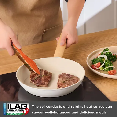 Miniatura 6 de Karaca Swiss Crystal Almond - Juego de utensilios de cocina antiadherentes de 7 piezas, ollas y sartenes compatibles con inducción, revestimiento