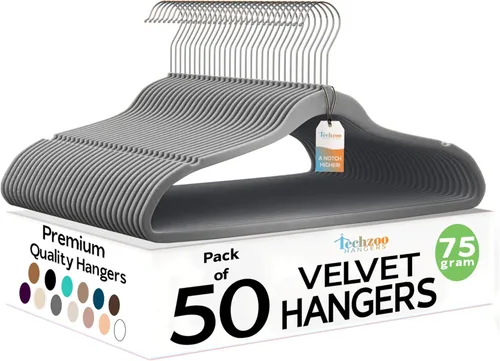 Miniatura 19 de Techzoo Perchas de Terciopelo Premium Paquete de 50 Perchas Ultra Delgadas Antideslizantes de Fieltro para Adultos que Ahorran Espacio para Perchas