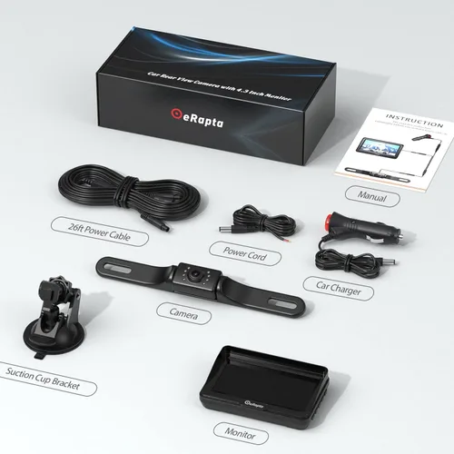 Miniatura 9 de eRapta Cámara de respaldo A43, kit de monitor de visión trasera HD 1080P de 4.3 pulgadas con impermeabilidad IP69, visión nocturna, líneas