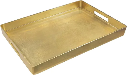MAONAME Bandeja Decorativa Dorada con Asas, Bandeja de Servir de Papel Aluminio para Otomana, Bandejas de Café Rectangulares para Sala de Estar,