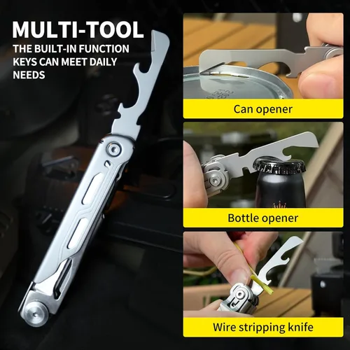Miniatura 7 de Multiherramienta 9 en 1, mini herramienta EDC de bolsillo, tijeras plegables, rompeventanas de acero de tungsteno, sierra, cortador de cuerda
