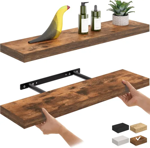 Miniatura 33 de Ballucci Estantes flotantes, juego de 2 estantes de pared de madera de 24 pulgadas, con soportes invisibles para baño, sala de estar, dormitorio
