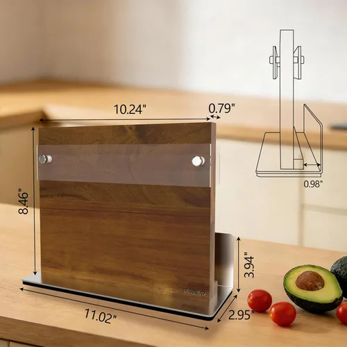 Miniatura 5 de Brosisincorp Soporte de Bloque Magnético para Cuchillos de Madera de Acacia con Escudo Acrílico Engrosado - Soporte Magnético Potente de Doble Cara