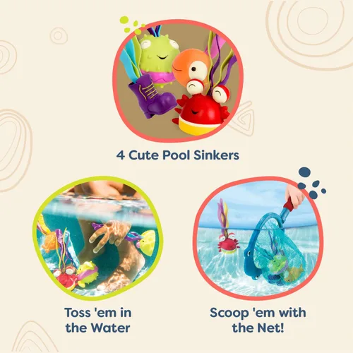 Miniatura 3 de B toys by Battat - Juguetes para piscina de animales marinos; incluye 1 red con forma de tiburón y 4 juguetes de agua para niños mayores de 3 años