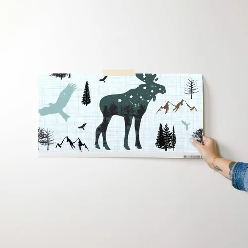 Miniatura 7 de Spoonflower Papel tapiz para despegar y pegar, diseño de animales del bosque ártico, bosque, montañas de Alaska, aventura, oso, alce, papel tapiz