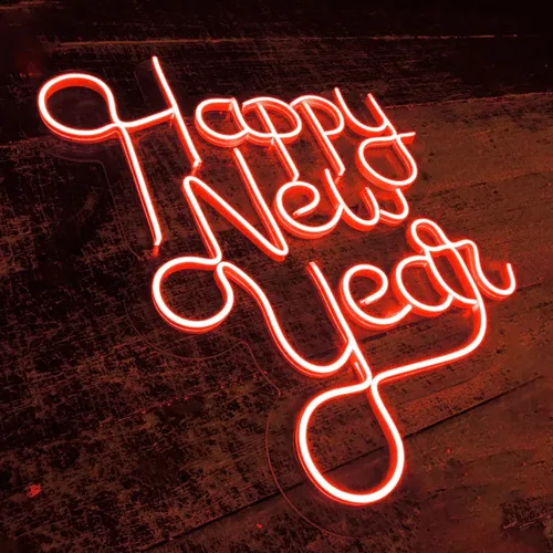 Miniatura 2 de Letrero de neón con texto en inglés «Happy New Year» para decoraciones de Año Nuevo, gran cartel de luz LED para fondo de fiesta de Año Nuevo