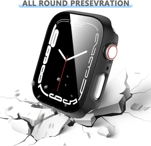 Miniatura 4 de Rontion - Paquete de 6 fundas de policarbonato duro con protector de pantalla de vidrio templado compatible con Apple Watch Series 9 8 7 de 45 mm