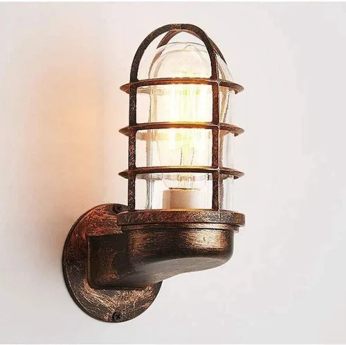 Miniatura 5 de WJJHERRH Retro Metal Cage Light Creative Wrought Iron Explosion-Proof Glass Wall Lamp Industrial Style Nautical for Bar Bedroom Illumination(Black)