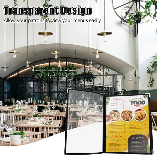Miniatura 5 de 2 piezas cubiertas de menú de 8.5 x 11 pulgadas, 6 páginas, 12 vistas, soporte transparente de menú de restaurante para restaurante, bar, cafetería