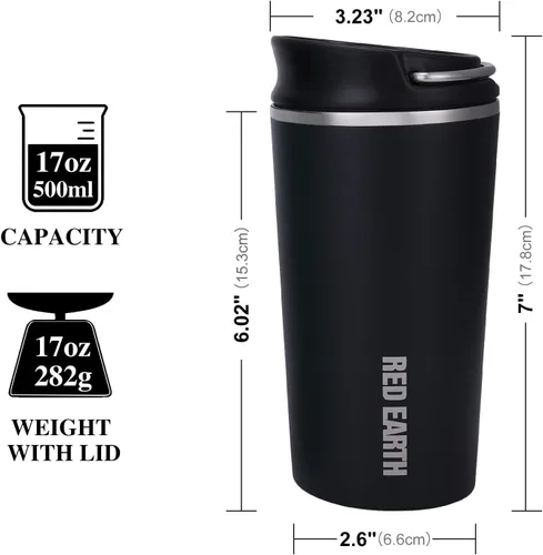 Miniatura 3 de GiNT Taza de viaje de 17 onzas con infusor y dos tapas. Taza de café de acero inoxidable 316 aislada al vacío. Taza apta para lavavajillas