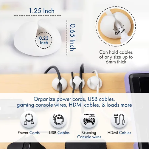 Miniatura 3 de Prácticos clips para cables – Soportes para cables compactos y adhesivos para organización de cables – Protectores de cables con respaldo adhesivo