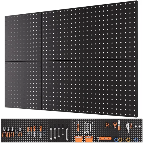 INCLY Paquete de 6 Paneles de Tablero Perforado de Metal Negro de 12"x12", Organizador de Pared de Trabajo Pesado con Marco, Tablero Perforado Negro