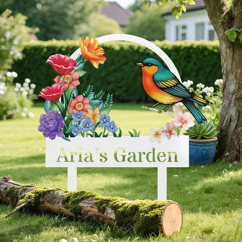 Miniatura 3 de Letreros de jardín personalizados con estacas, arte de metal personalizable con estaca de patio, decoración colorida de jardín de colibrí