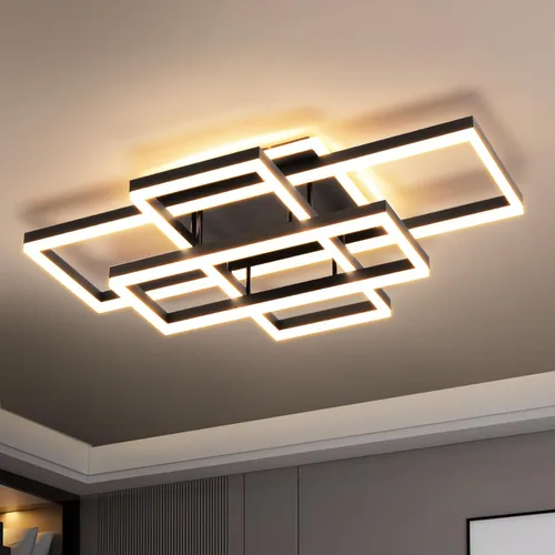 Miniatura 13 de Lámpara de techo LED, lámpara de techo moderna de montaje empotrado de 92 W, lámpara de techo acrílica cuadrada negra para cocina, dormitorio