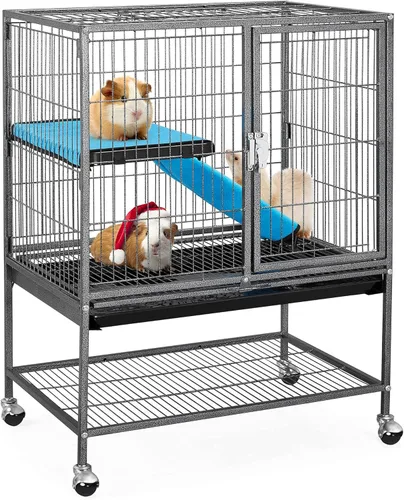 Yaheetech Jaula Metálica con Ruedas para Ratas Adultas/Hurones/Chinchillas Jaula para Animales Pequeños con Rampa Removible y Plataforma Negra