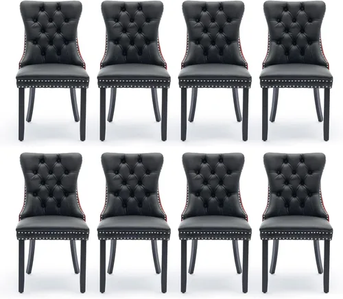 Miniatura 29 de Juego de 2 sillas de comedor tapizadas de terciopelo, sillas laterales de cocina de estilo moderno con ribete de cabeza de clavo y patas de madera