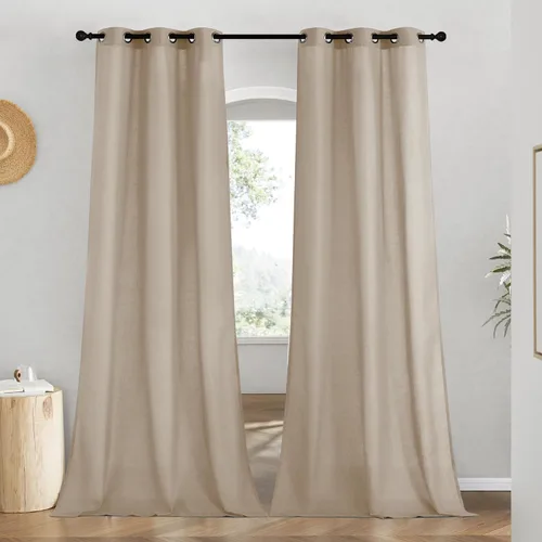 Miniatura 114 de NICETOWN Cortinas de lino natural con textura de lino para dormitorio, mezcla de lino rústica con ojales en la parte superior, semitransparentes