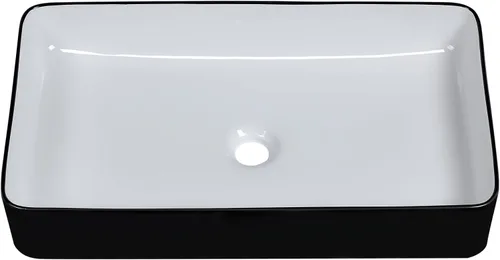 Miniatura 4 de Fregadero de baño de porcelana de cerámica rectangular de 24 x 14 pulgadas sobre mostrador, lavabo de arte blanco y negro