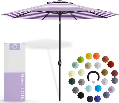 Miniatura 51 de Midtown Umbrellas 10 años sin decoloración, 6 pies, tela de poliéster roja a prueba de rayos UV, sombrilla para patio al aire libre, marco