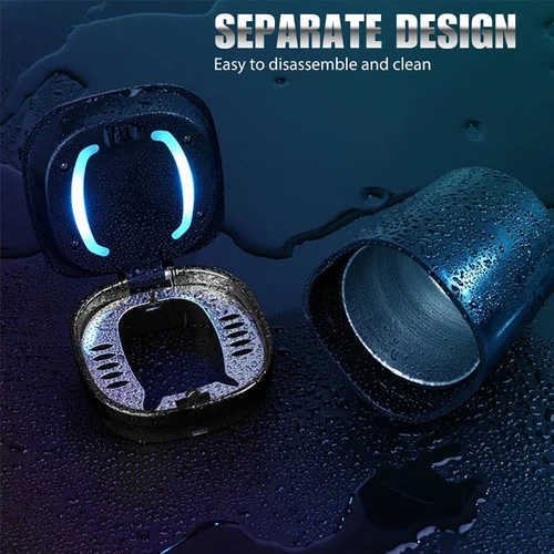Miniatura 5 de Cenicero de automóvil con tapa a prueba de olores, cenicero sin humo, mini cubo de basura para automóvil, cenicero de acero inoxidable desmontable