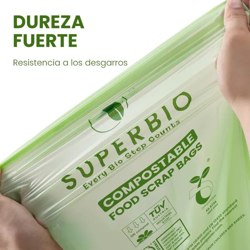 Miniatura 3 de SUPERBIO Bolsas Compostables para Restos de Comida con Asa de Corbata de 1.6 Galones Para Contenedor de Compost de Encimera, Bolsas Pequeñas de 50