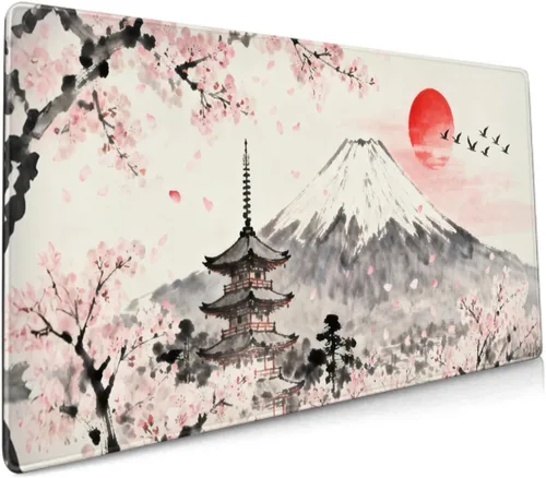 Miniatura 16 de Alfombrilla de mouse para juegos de acuarela japonesa negra y blanca con flor de cerezo de 35.4 x 15.7 pulgadas, XXL extendida, alfombrilla de mouse