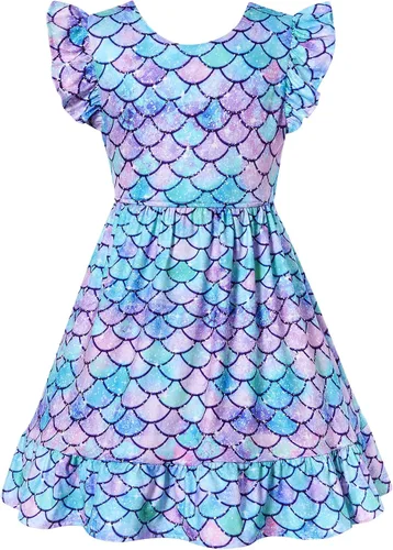 Miniatura 4 de Yousie Vestido de verano para niña pequeña, con volantes, lazo en la espalda, espalda descubierta, vestido de verano para fiesta