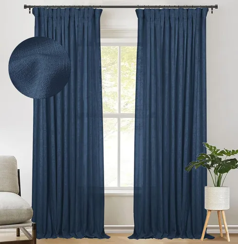 zeerobee Cortinas de lino para sala de estar/dormitorio, juego de 2 paneles de 96 pulgadas de largo, cortinas de lino filtrantes de luz, cortinas de
