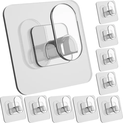 DELITON Paquete de 10 bonitos ganchos adhesivos de almacenamiento transparentes, se adhieren en la pared para toallas, batas, abrigos transparente-1